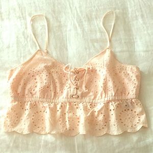 Aerie Pink Eyelet Crop Top